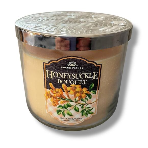 Bath & Body Works Honeysuckle Bouquet 3 Wick Candle 14.5 oz Hostess Gift Rare - Picture 7 of 8